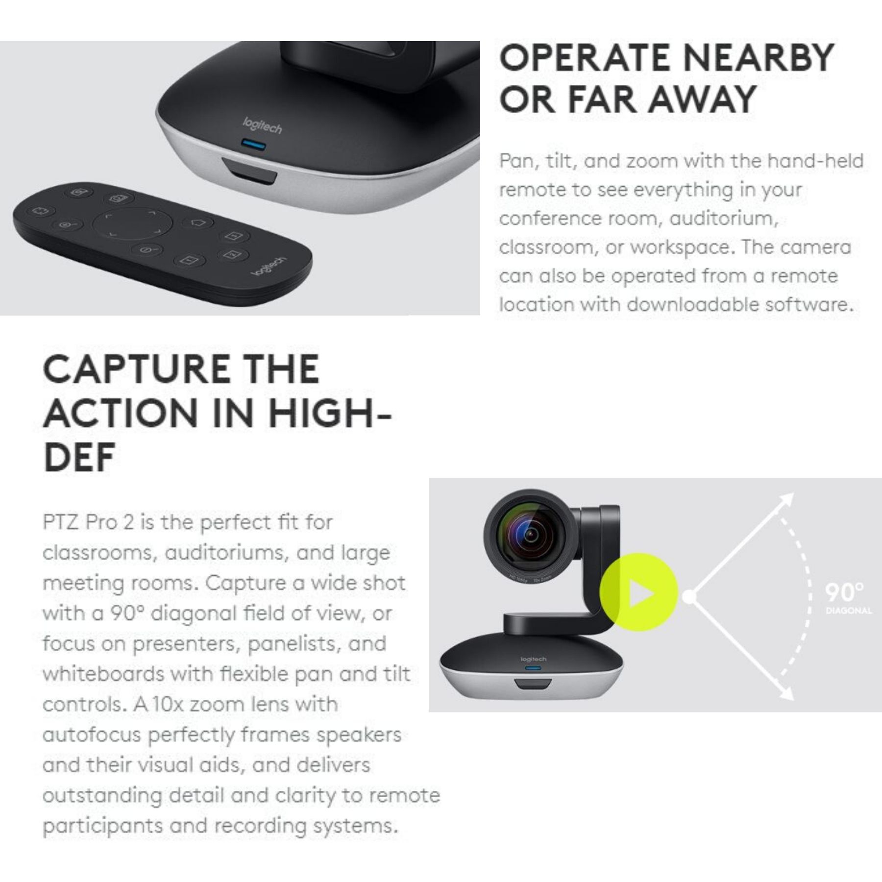 Logitech PTZ Pro 2 HD 1080p Video Conference Camera & Remote